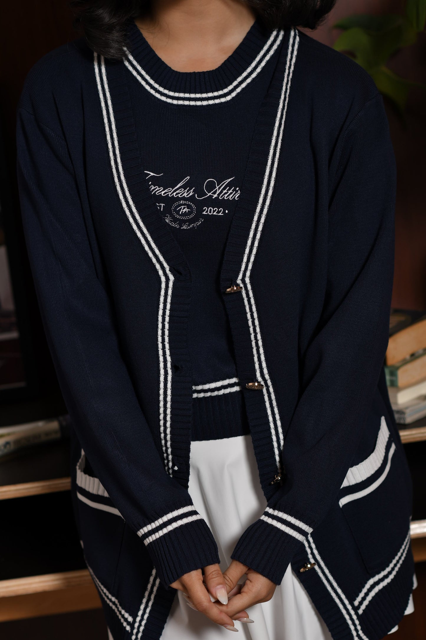 Blair Cardigan Set in Navy Blue