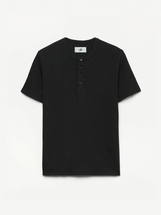 Fitted Henley Tee in Black