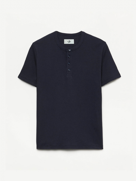 Fitted Henley Tee in Navy Blue
