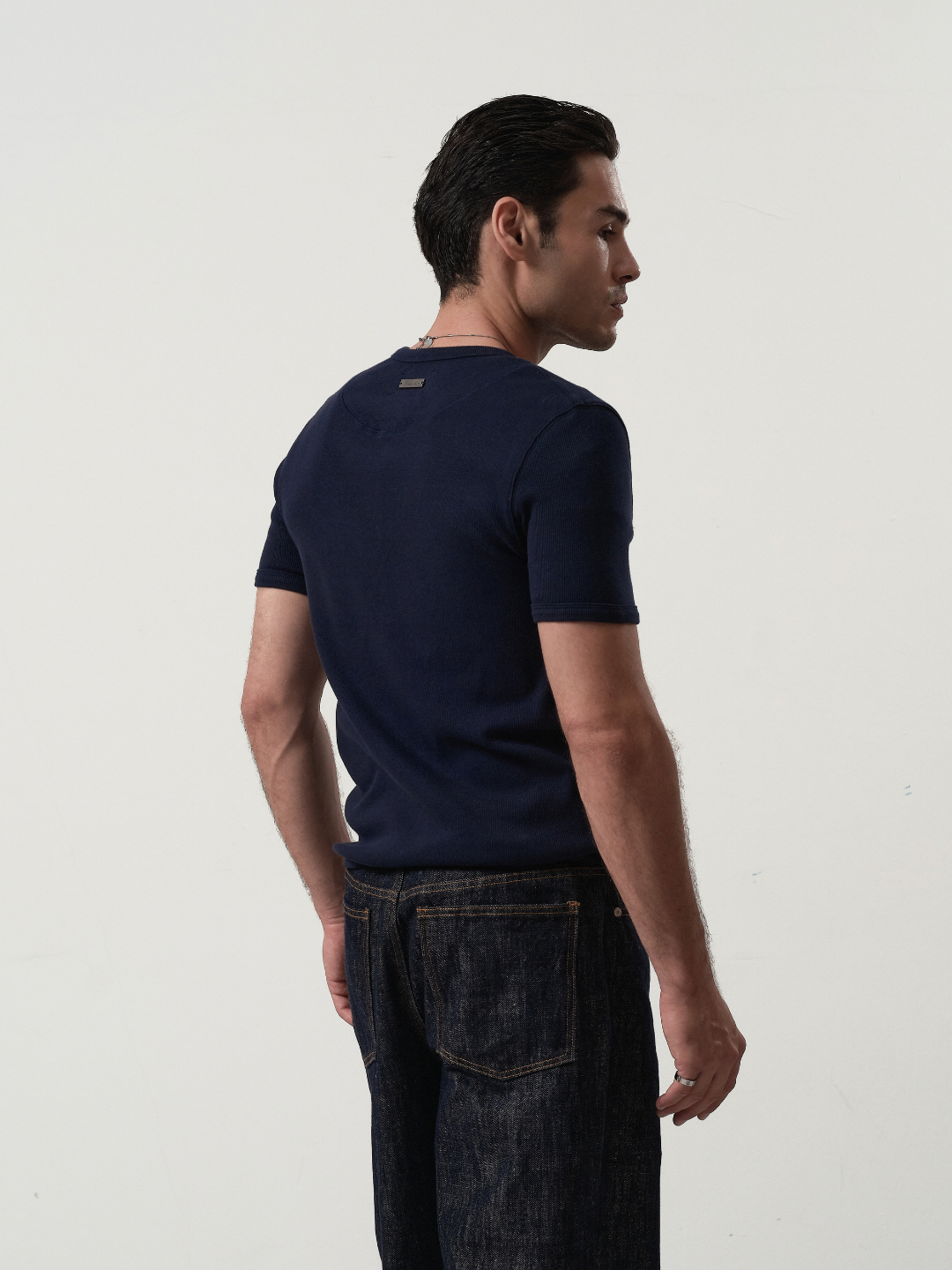 Fitted Henley Tee in Navy Blue
