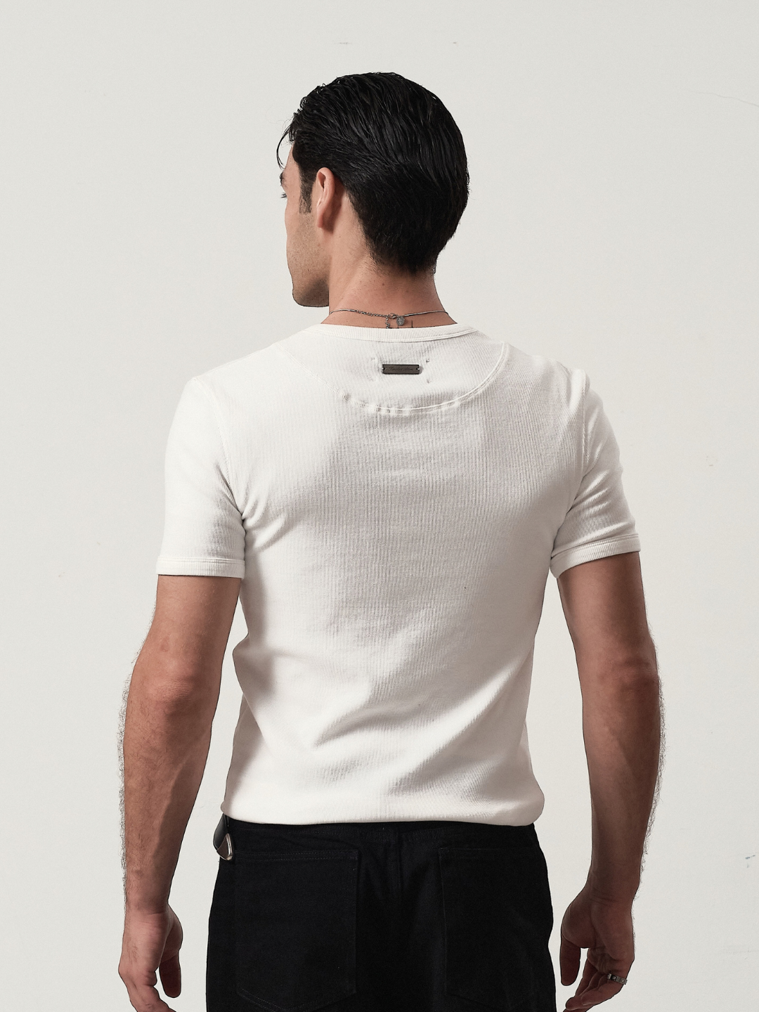 Fitted Henley Tee in White